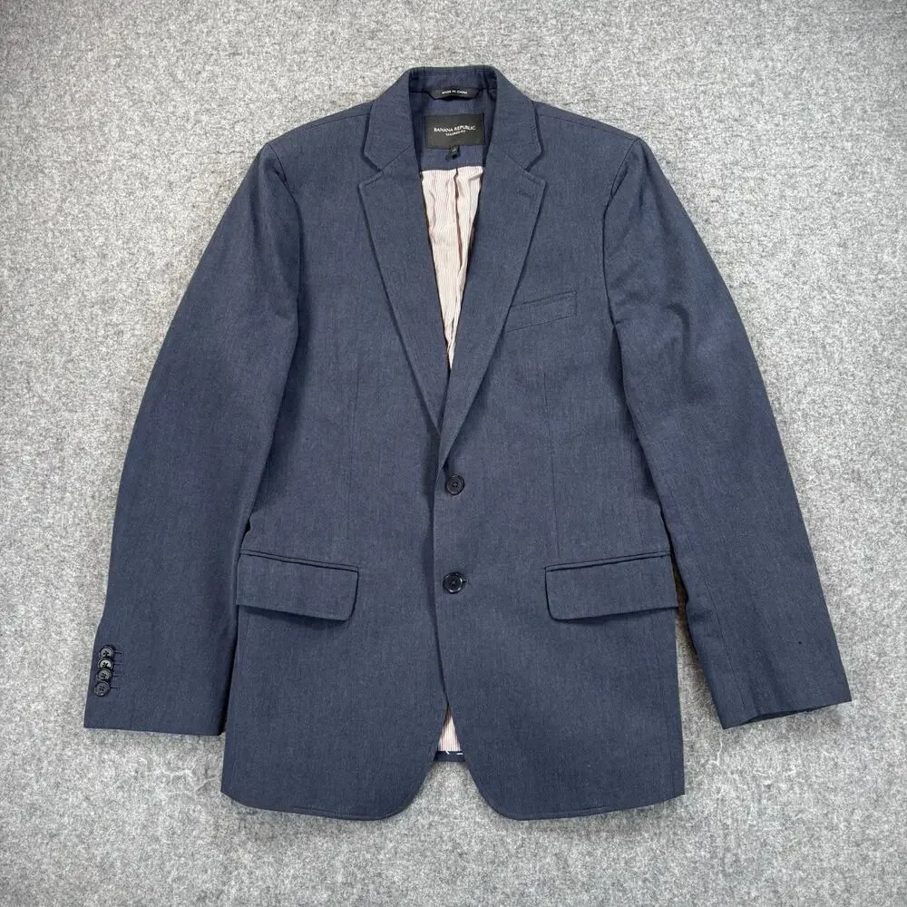 Banana Republic Mens 38R Tailored Fit Navy Blue Herringbone Cotton Blazer Jacket